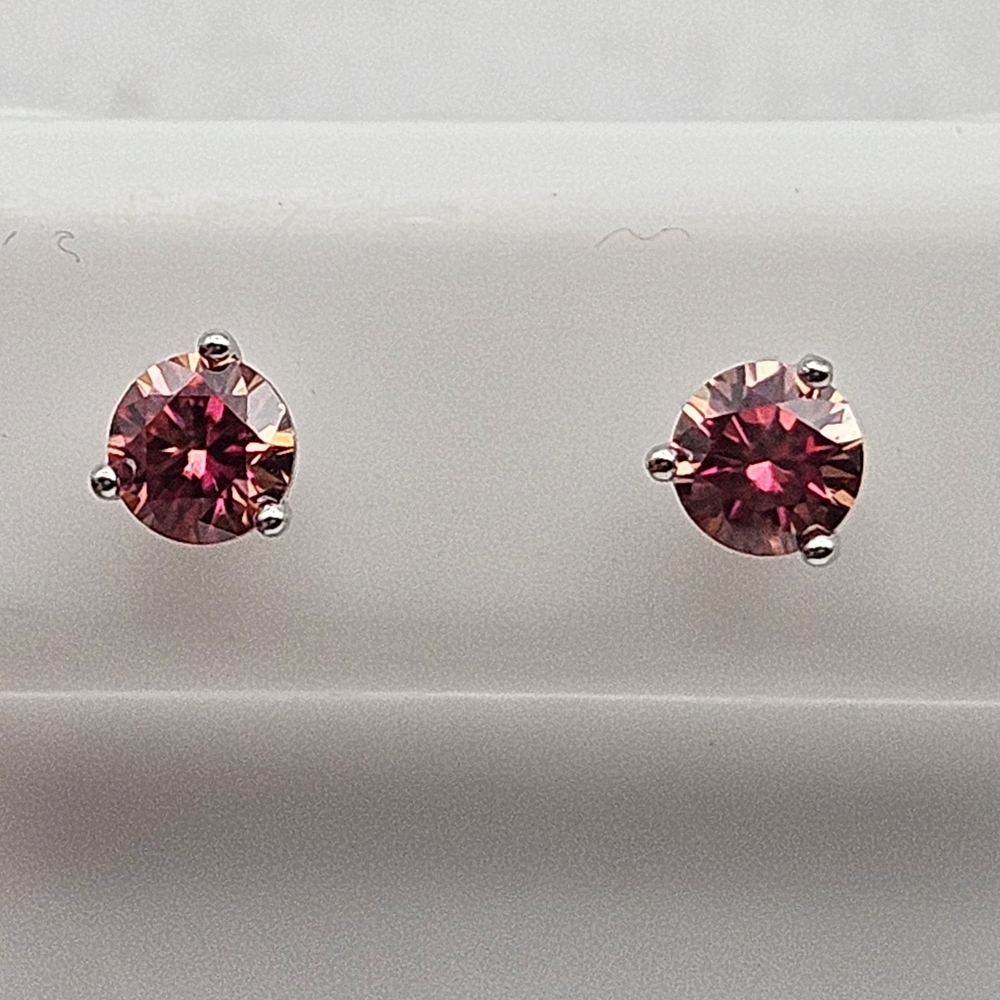 Red Moissanite 1 TCW Sterling Silver Screw Back Martini Stud Earrings Solitaire
